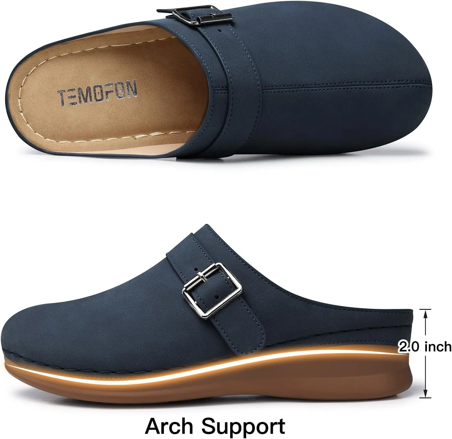TEMOFON Clogs for Women Slip on Mules: Walking Comfortable, Non Slip, Closed Toe Sandals, Casual Summer Shoes Black Navy Brown Size 5-11