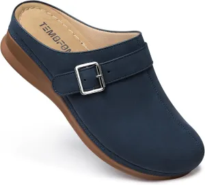 TEMOFON Clogs for Women Slip on Mules: Walking Comfortable, Non Slip, Closed Toe Sandals, Casual Summer Shoes Black Navy Brown Size 5-11