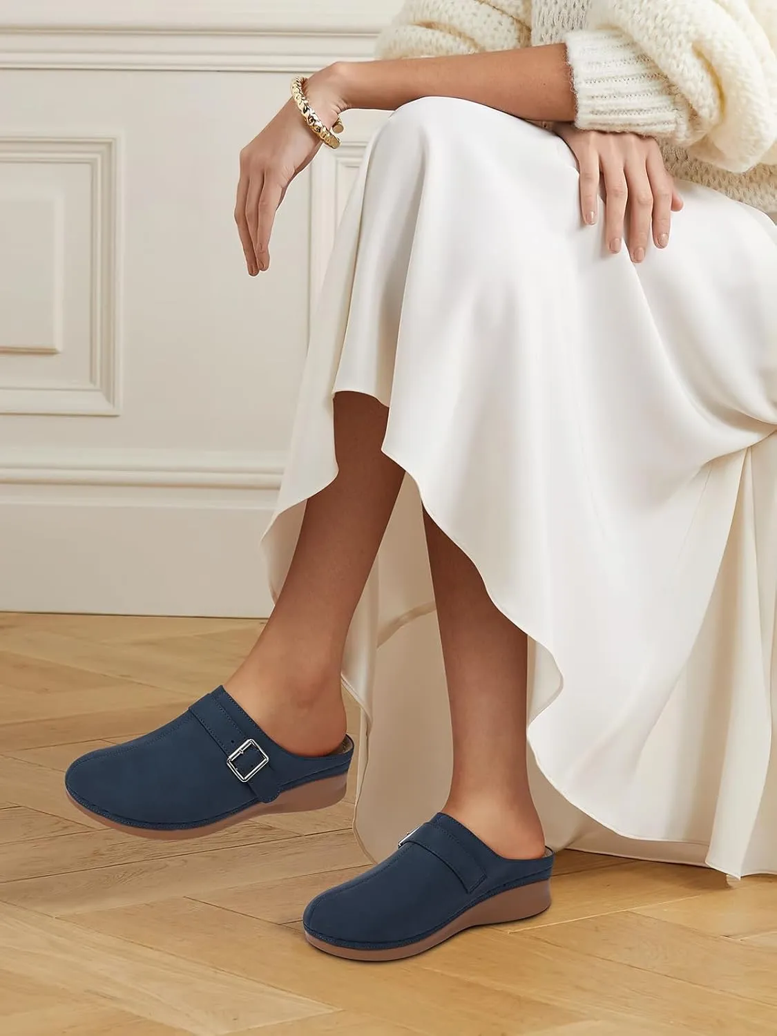 TEMOFON Clogs for Women Slip on Mules: Walking Comfortable, Non Slip, Closed Toe Sandals, Casual Summer Shoes Black Navy Brown Size 5-11