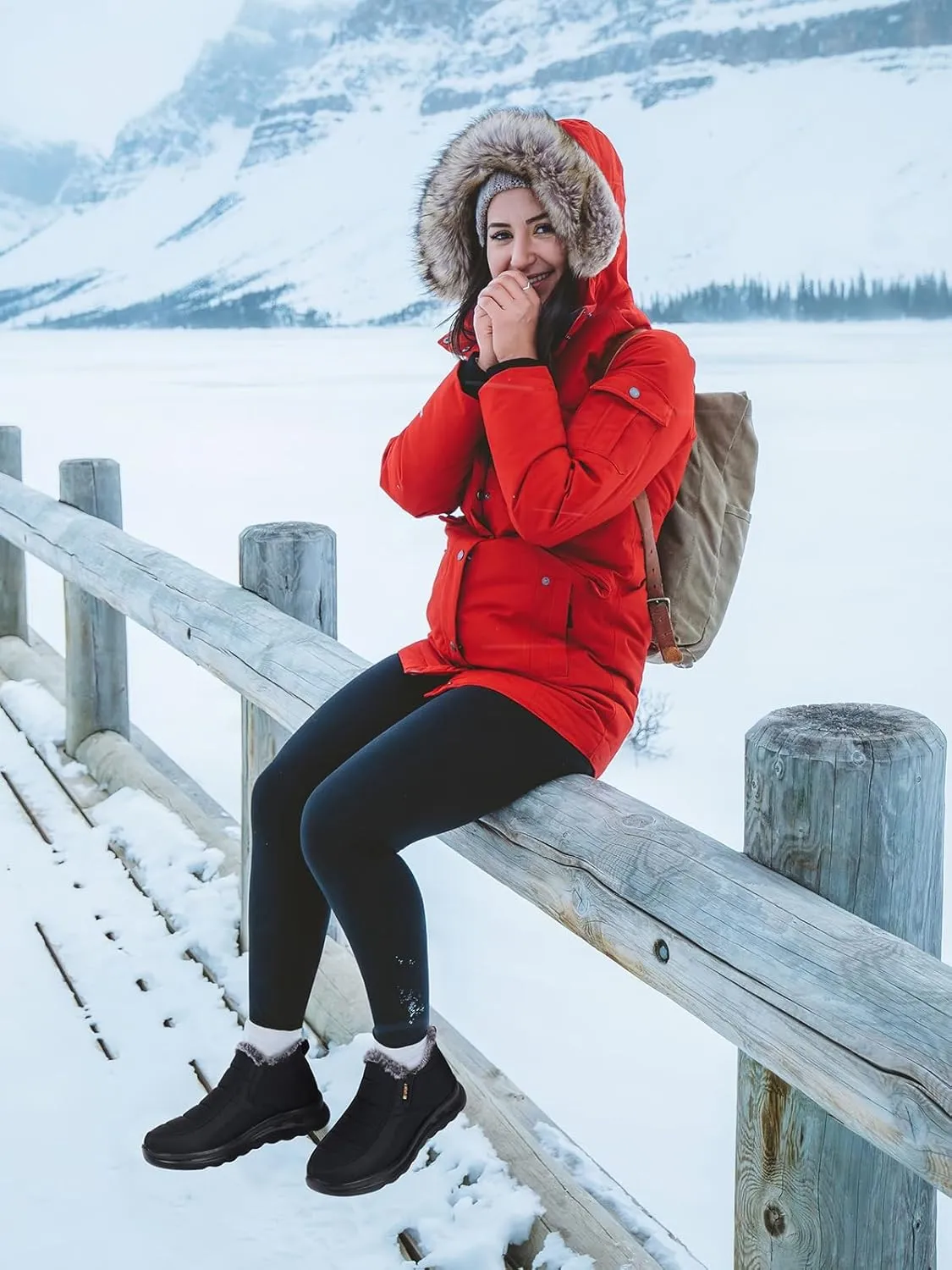 TEMOFON Snow Boots for Women Winter: Waterproof Warm Fur Lined Booties Slip On Comfortable Wide Width Outdoor Lightweight Ankle Boot