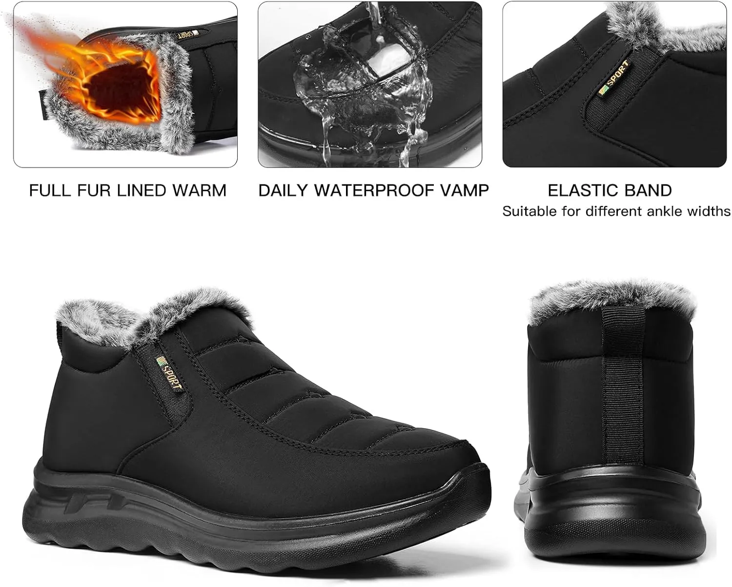 TEMOFON Snow Boots for Women Winter: Waterproof Warm Fur Lined Booties Slip On Comfortable Wide Width Outdoor Lightweight Ankle Boot