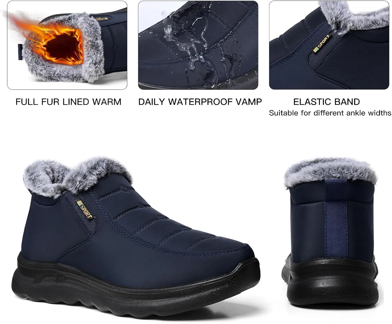 TEMOFON Snow Boots for Women Winter: Waterproof Warm Fur Lined Booties Slip On Comfortable Wide Width Outdoor Lightweight Ankle Boot