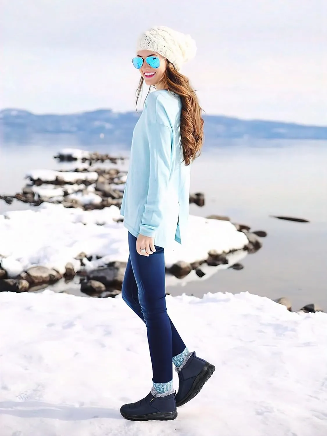 TEMOFON Snow Boots for Women Winter: Waterproof Warm Fur Lined Booties Slip On Comfortable Wide Width Outdoor Lightweight Ankle Boot