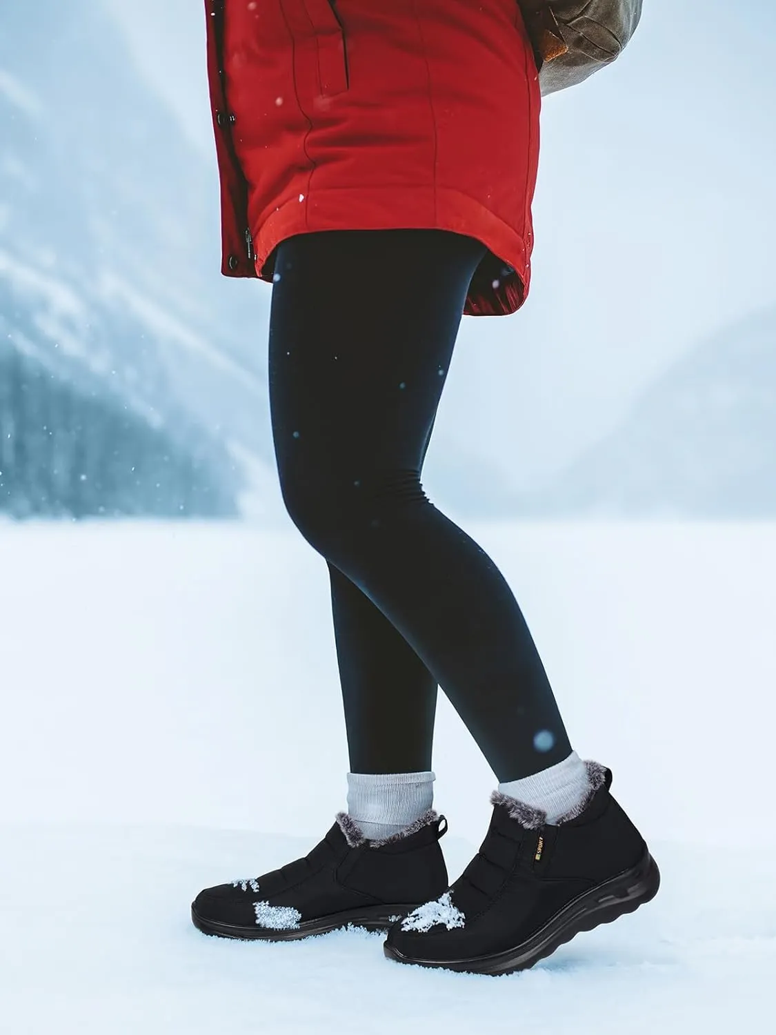 TEMOFON Snow Boots for Women Winter: Waterproof Warm Fur Lined Booties Slip On Comfortable Wide Width Outdoor Lightweight Ankle Boot