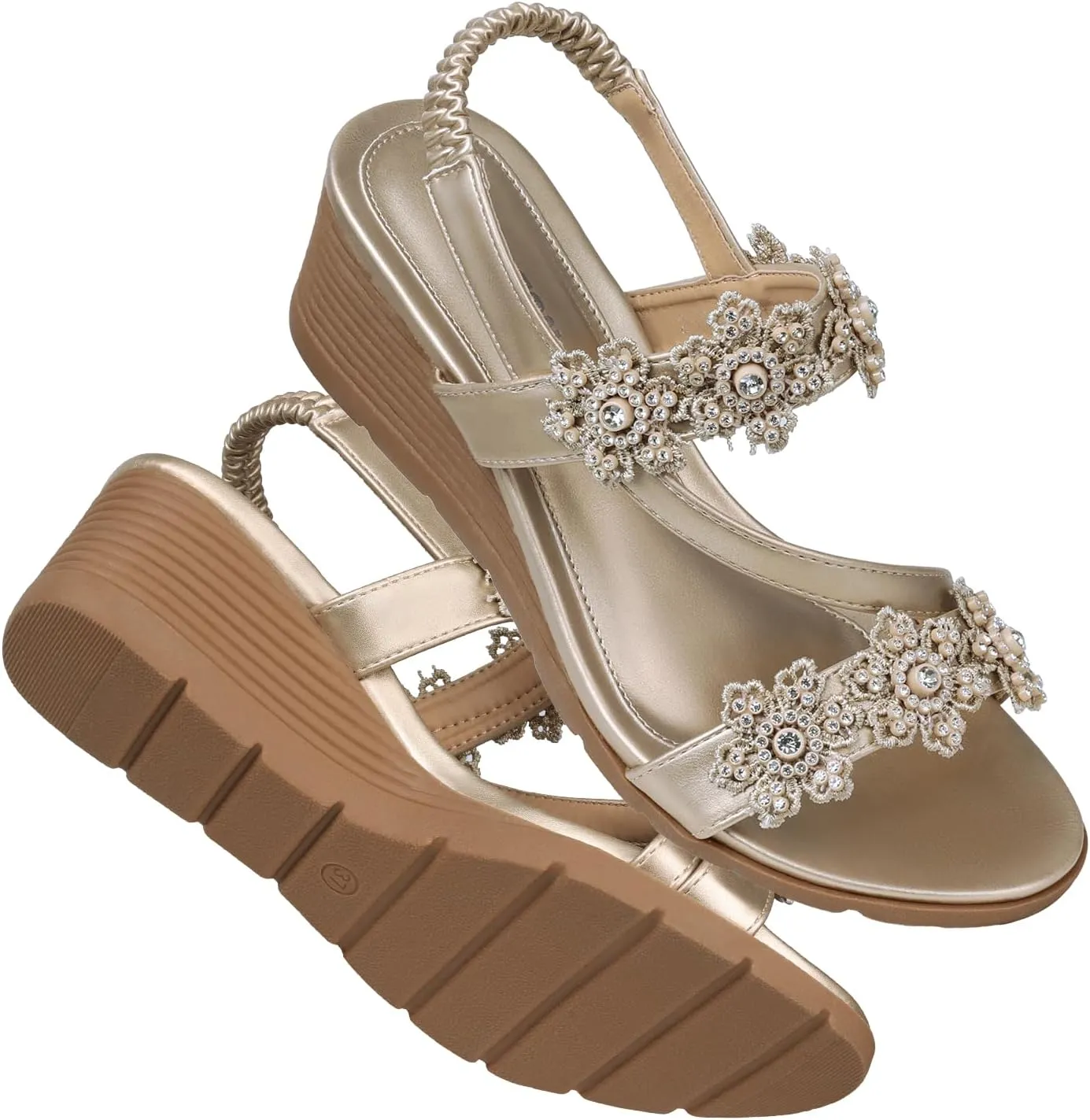 TEMOFON Wedge Sandals for Women Dressy: Summer Open Toe Elastic Ankle Strap - Comfortable Bohemian Low Wedge Sandals