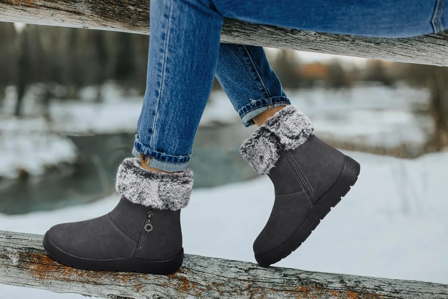 TEMOFON Women Winter Boots Waterproof: Fur Lined Ankle Booties, Wide Width Snow Boots, Warm Comfy, Walking Soft Winter Shoes Size 5-11