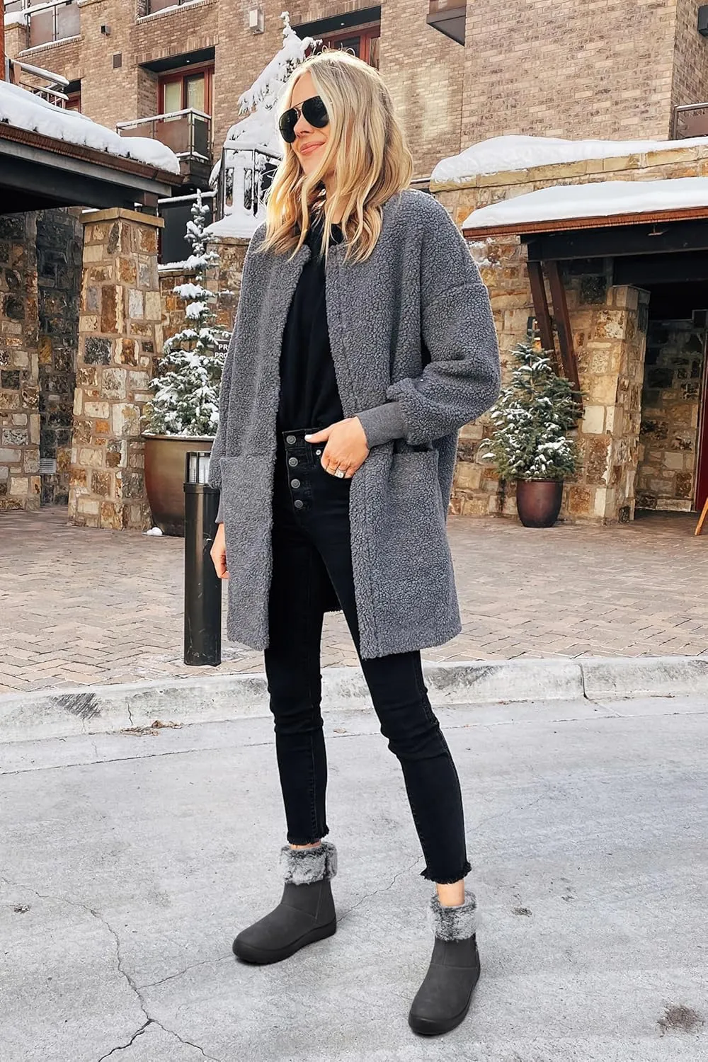 TEMOFON Women Winter Boots Waterproof: Fur Lined Ankle Booties, Wide Width Snow Boots, Warm Comfy, Walking Soft Winter Shoes Size 5-11