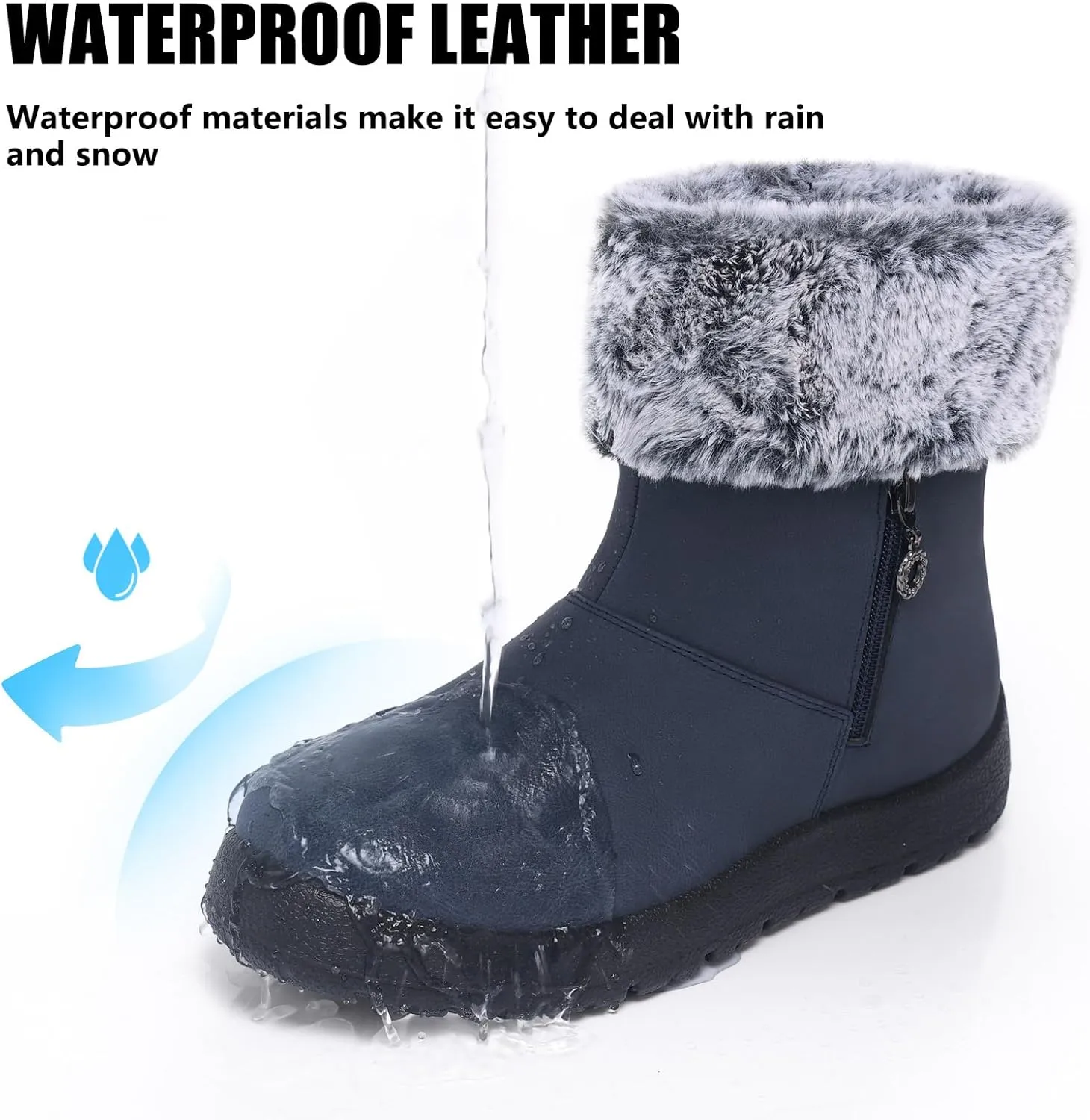TEMOFON Women Winter Boots Waterproof: Fur Lined Ankle Booties, Wide Width Snow Boots, Warm Comfy, Walking Soft Winter Shoes Size 5-11