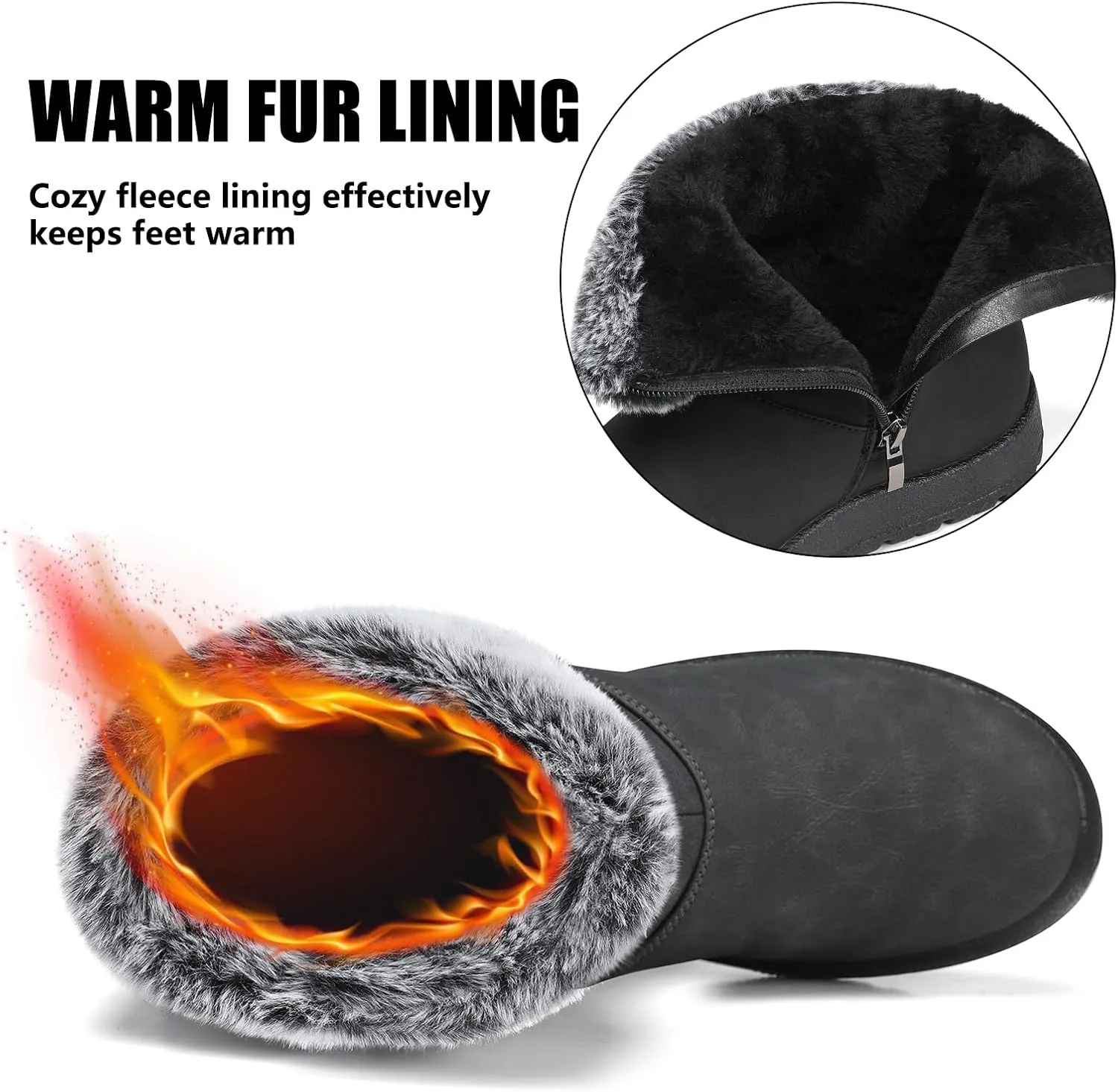 TEMOFON Women Winter Boots Waterproof: Fur Lined Ankle Booties, Wide Width Snow Boots, Warm Comfy, Walking Soft Winter Shoes Size 5-11