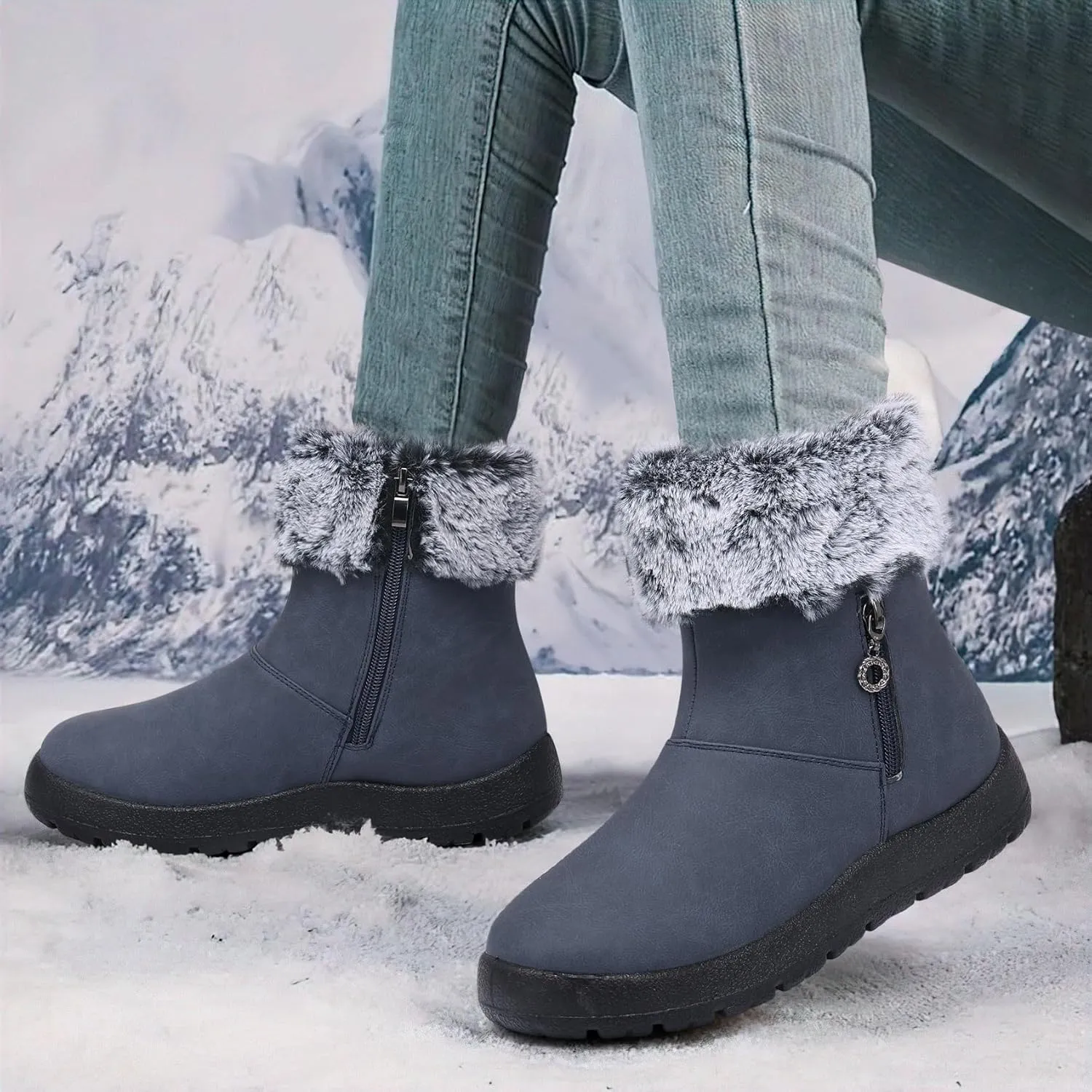 TEMOFON Women Winter Boots Waterproof: Fur Lined Ankle Booties, Wide Width Snow Boots, Warm Comfy, Walking Soft Winter Shoes Size 5-11