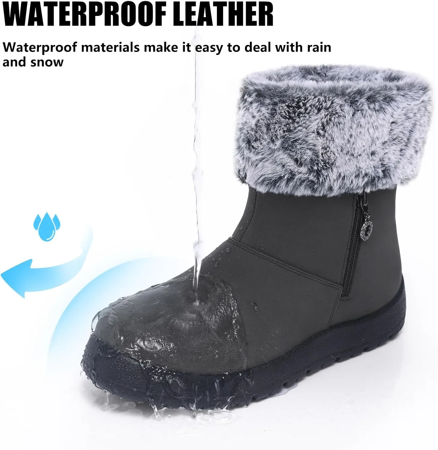 TEMOFON Women Winter Boots Waterproof: Fur Lined Ankle Booties, Wide Width Snow Boots, Warm Comfy, Walking Soft Winter Shoes Size 5-11