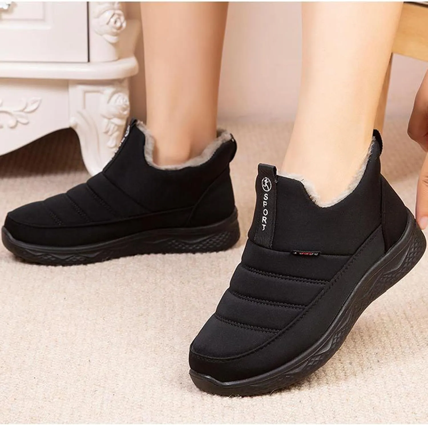 Thatrich Womens Winter Snow Boots Ankle Booties Warm Fur Lined Waterproof Insulated Slip On Shoes Anti-Slip Outdoor Sneaker