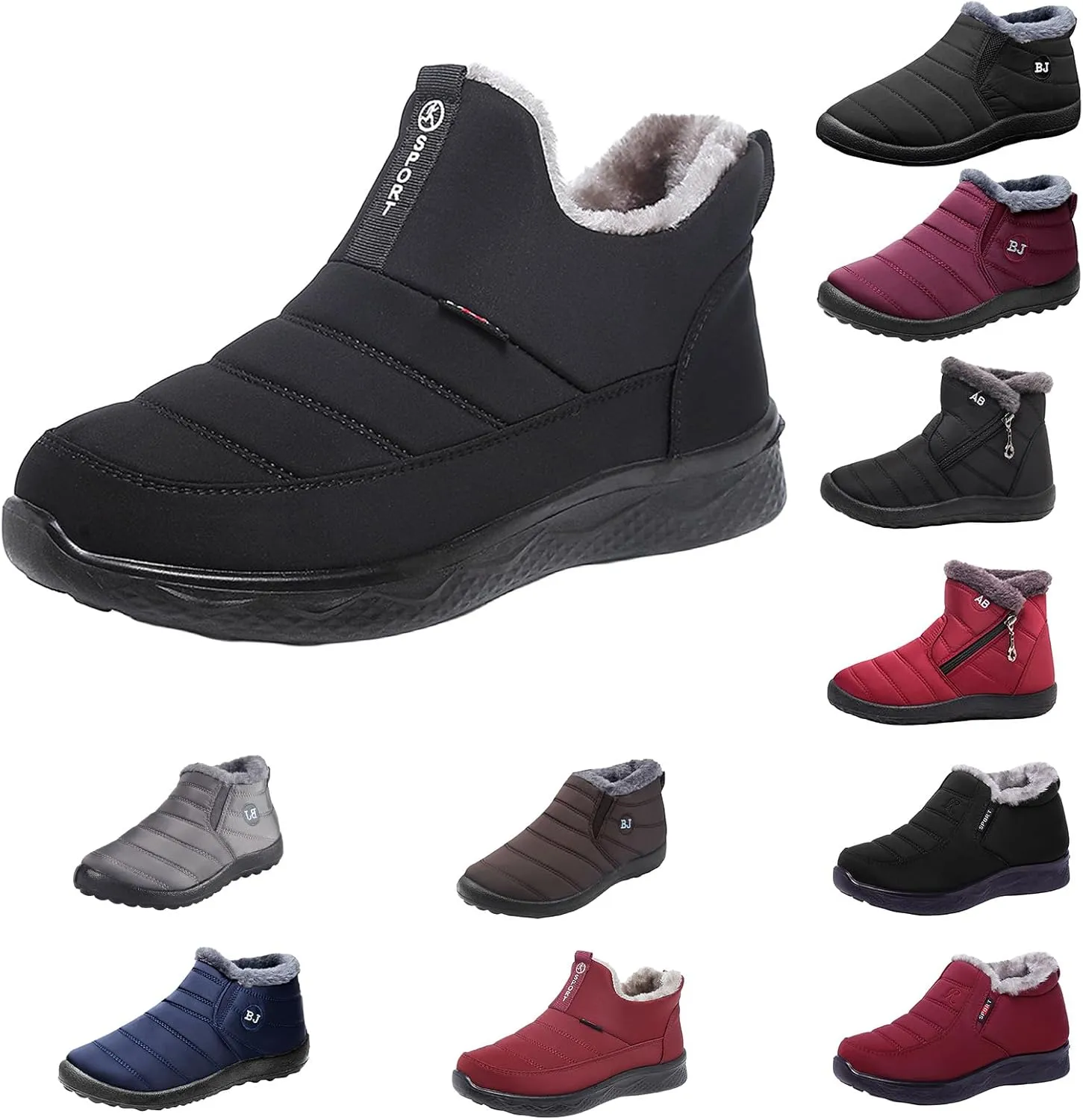 Thatrich Womens Winter Snow Boots Ankle Booties Warm Fur Lined Waterproof Insulated Slip On Shoes Anti-Slip Outdoor Sneaker