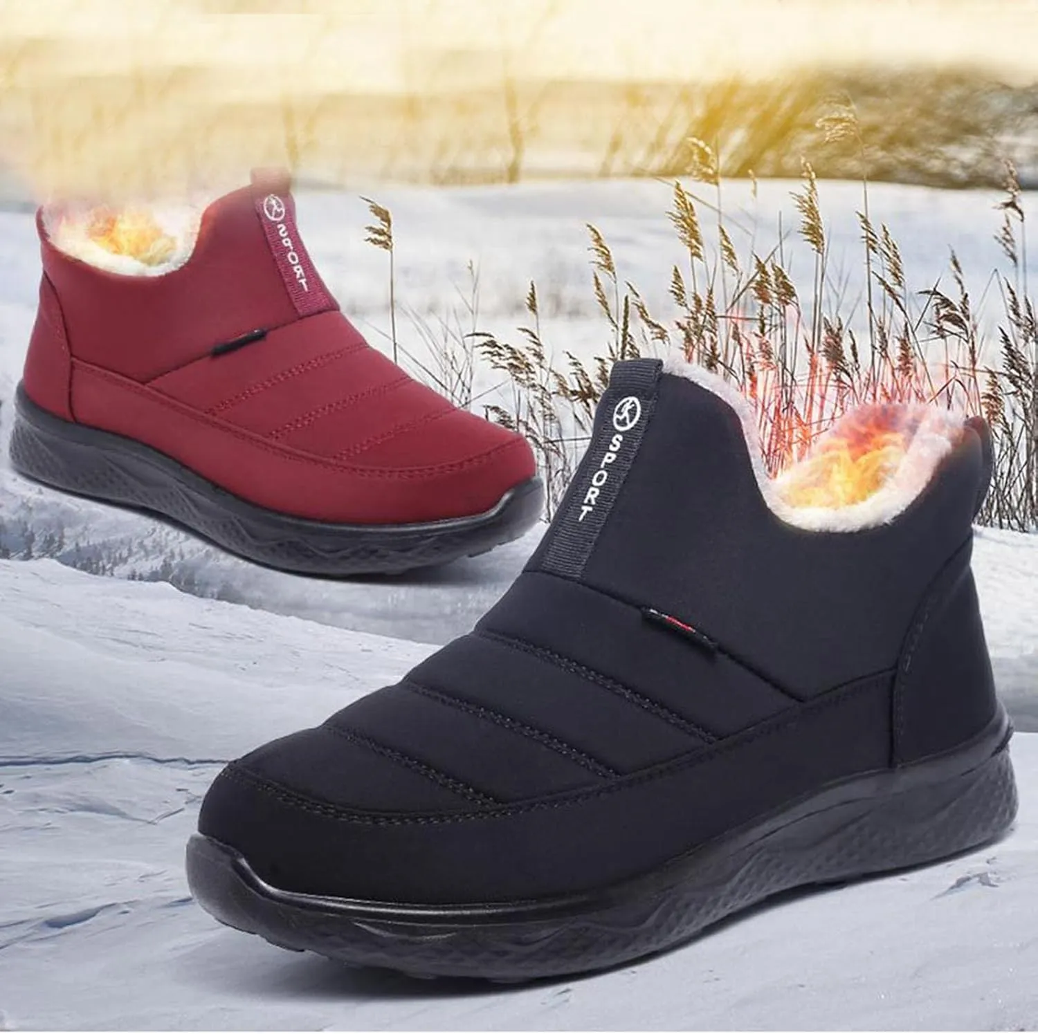 Thatrich Womens Winter Snow Boots Ankle Booties Warm Fur Lined Waterproof Insulated Slip On Shoes Anti-Slip Outdoor Sneaker