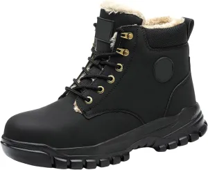 Thick Bottom Non Slip Boots for Men Fleece Lined Warm Ankle Boots Lace Up Non Slip Winter Cold Weather Hiking Boots Men