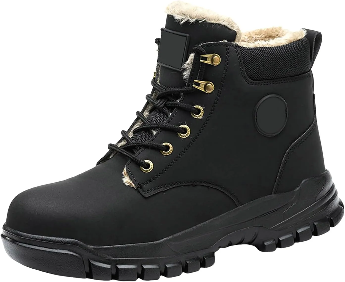 Thick Bottom Non Slip Boots for Men Fleece Lined Warm Ankle Boots Lace Up Non Slip Winter Cold Weather Hiking Boots Men