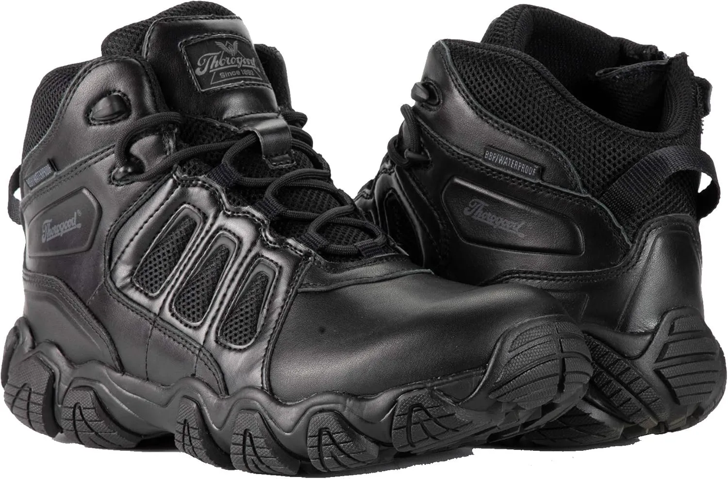Thorogood Crosstrex 6” Waterproof Black Tactical Boots for Men with Zipper - Breathable Polished Leather and Mesh with Safety Toe and Traction Outsole; ASTM Rated
