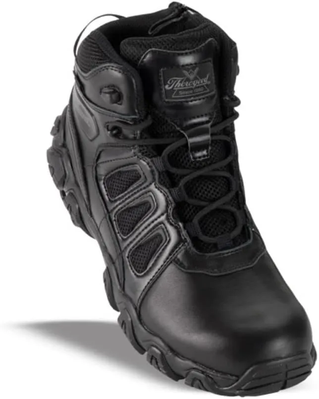 Thorogood Crosstrex 6” Waterproof Black Tactical Boots for Men with Zipper - Breathable Polished Leather and Mesh with Safety Toe and Traction Outsole; ASTM Rated