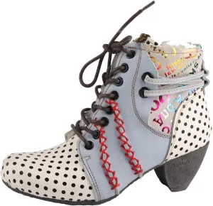 TMA EYES Women's Leather Ankle Boots with Low heel Polka dot pattern and Faux Fur Lining