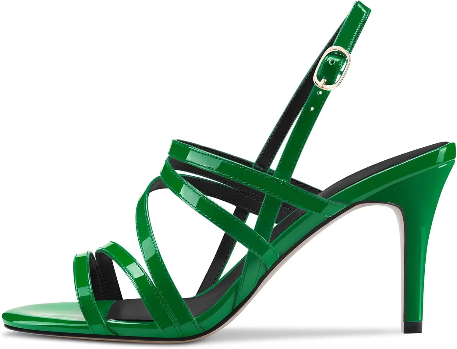 TNYNFBEB Women Mid Heel Peep Open Toe Sandals Ankle Strap Cross-Strap Buckle Prom Party Basic Classic 3.2 Inches Heels