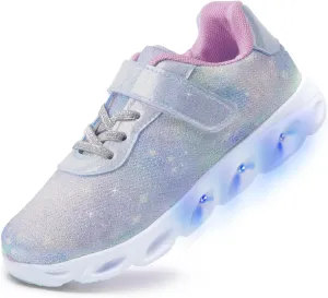 Toandon Toddler Kids Sparkle Breathable Lightweight Sneakers Light Up by Step