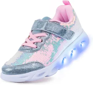 Toandon Toddler Kids Sparkle Breathable Lightweight Sneakers Light Up by Step