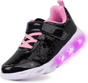 Toandon Toddler Kids Sparkle Breathable Lightweight Sneakers Light Up by Step