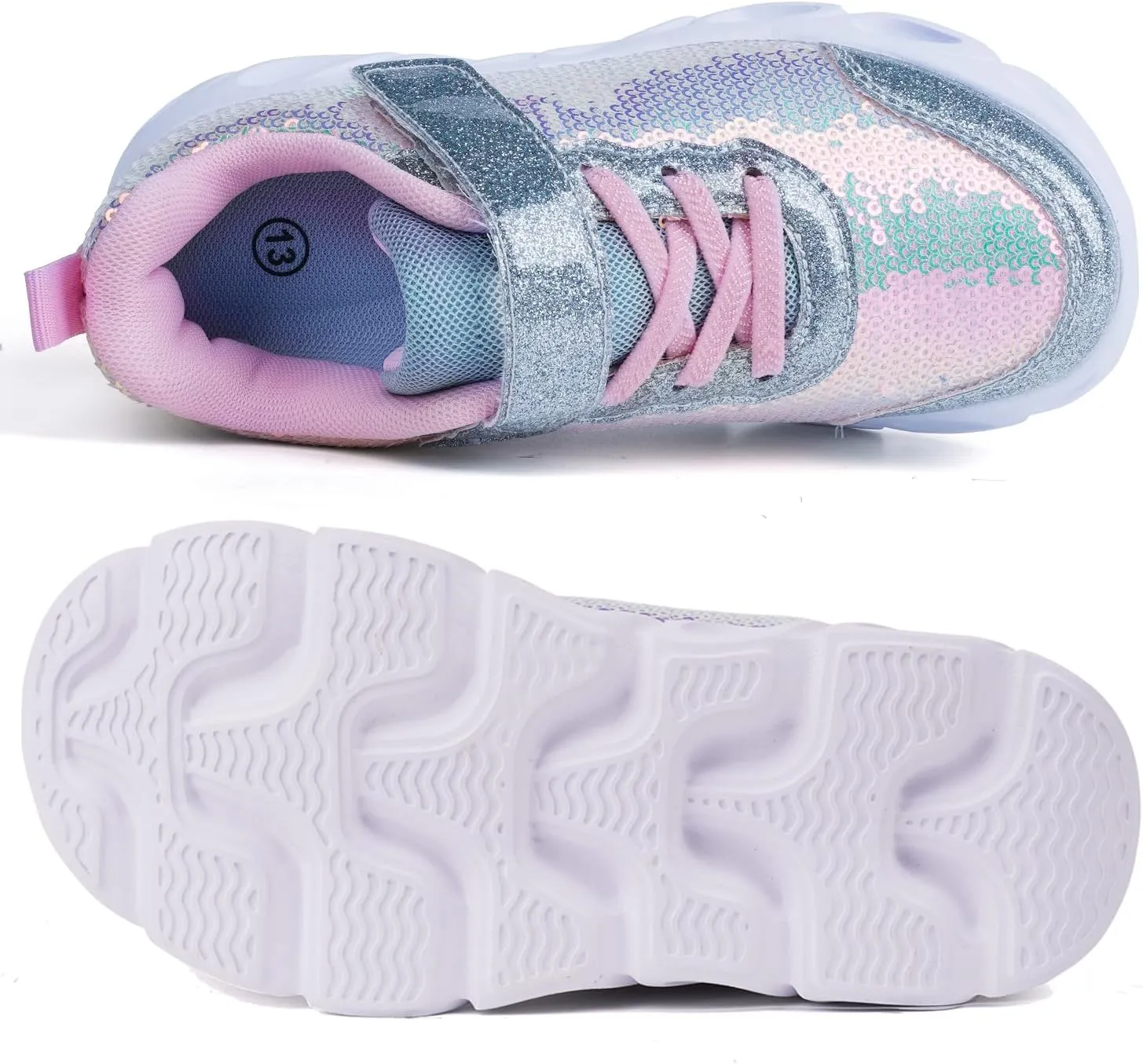 Toandon Toddler Kids Sparkle Breathable Lightweight Sneakers Light Up by Step