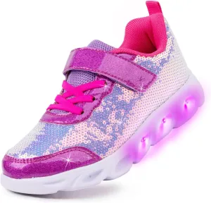 Toandon Toddler Kids Sparkle Breathable Lightweight Sneakers Light Up by Step
