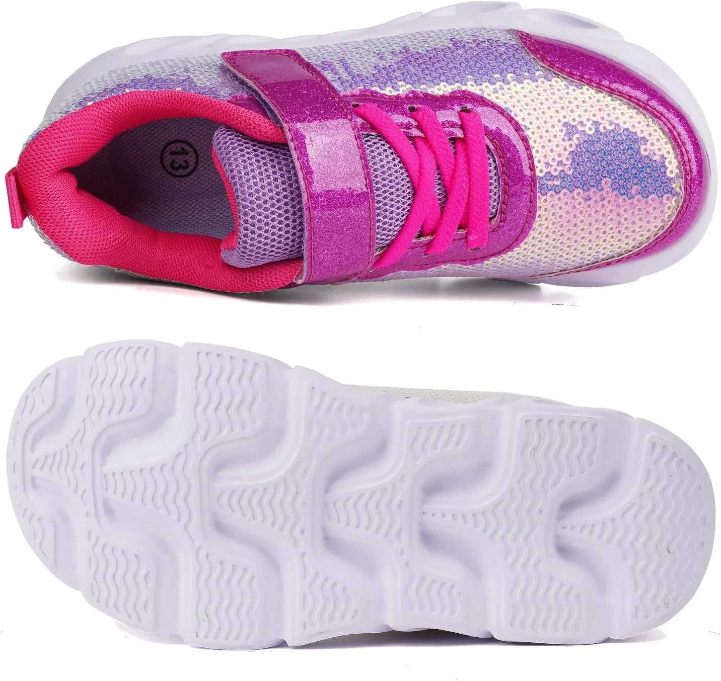 Toandon Toddler Kids Sparkle Breathable Lightweight Sneakers Light Up by Step