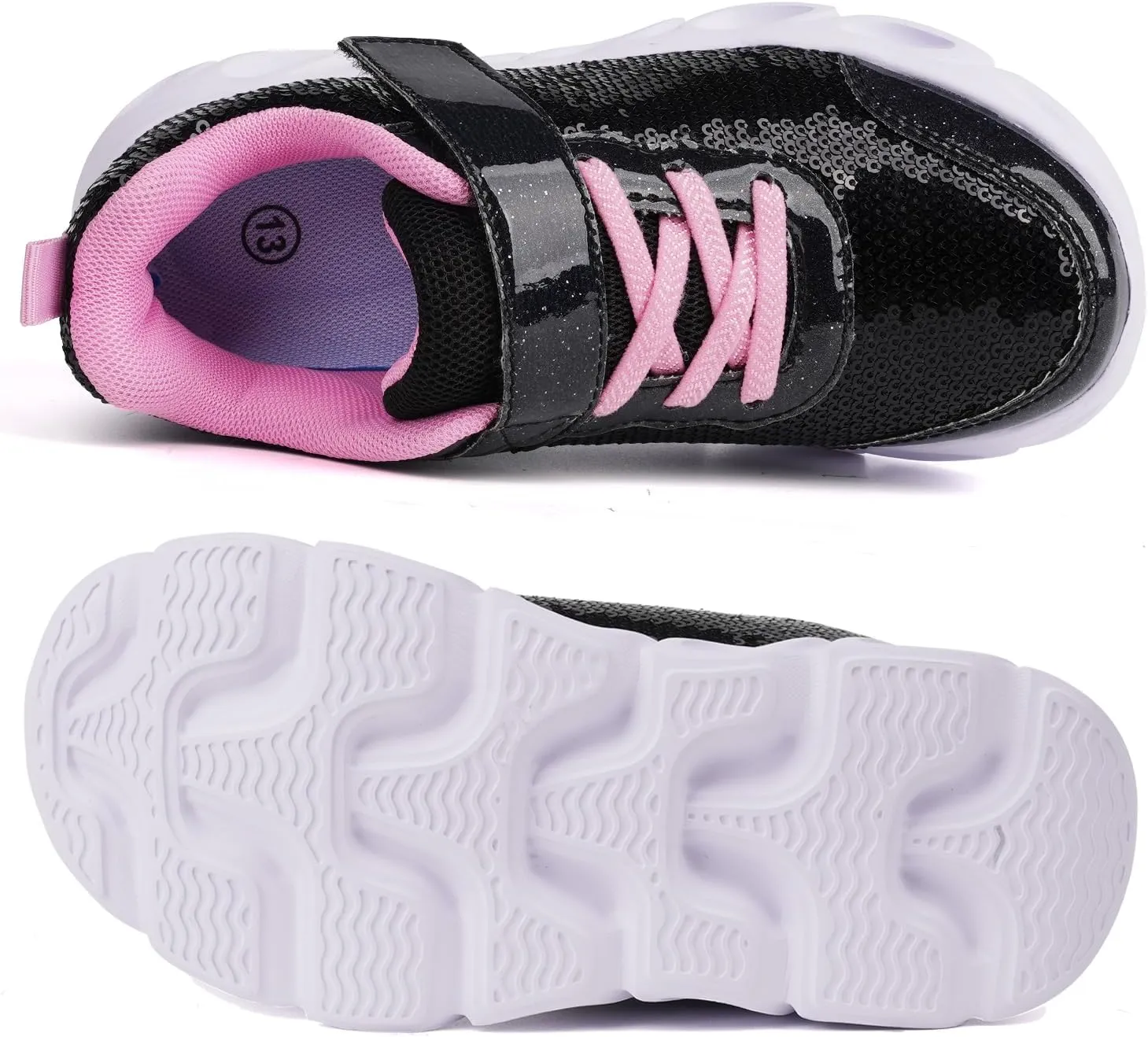 Toandon Toddler Kids Sparkle Breathable Lightweight Sneakers Light Up by Step
