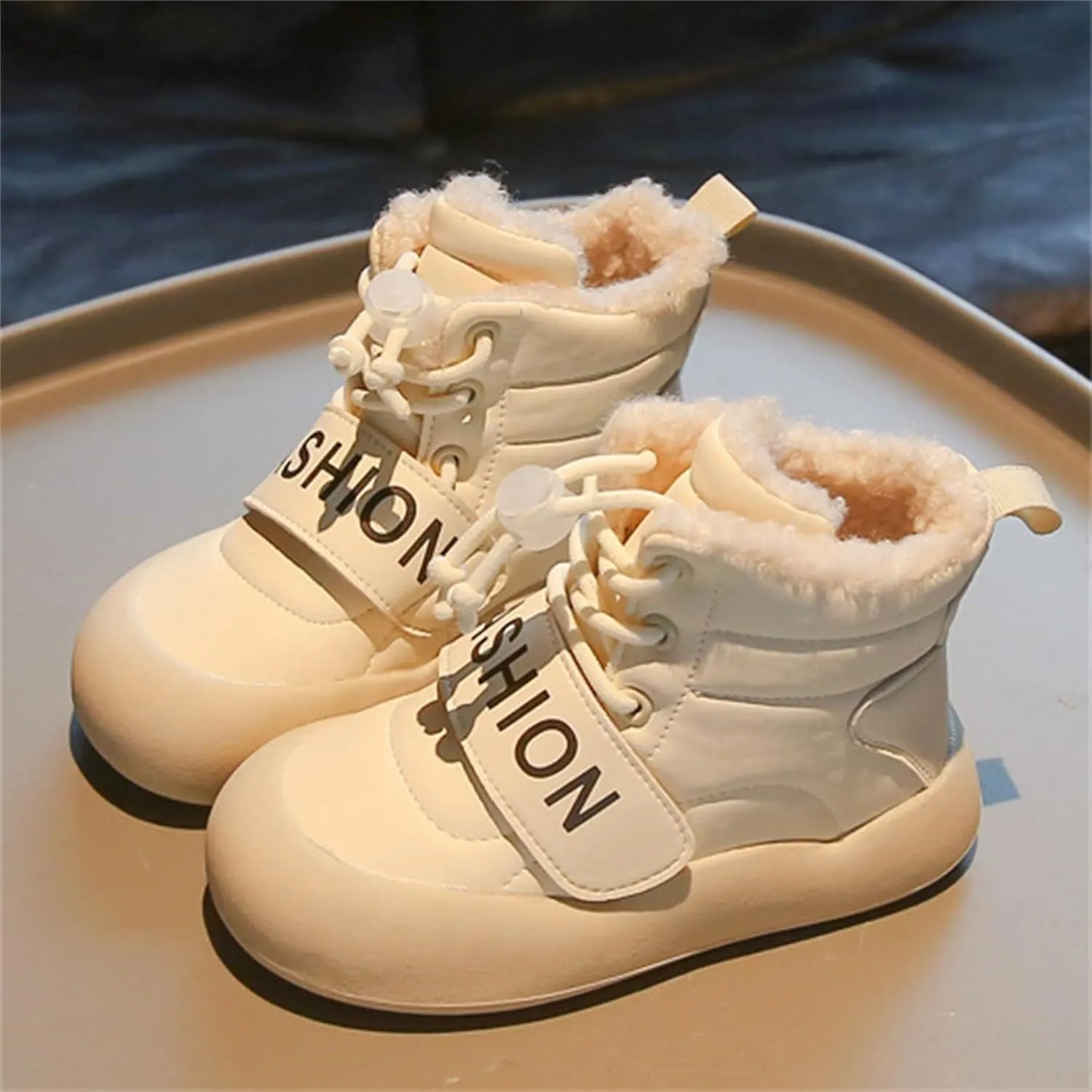 Toddler Fuzzy Snow Booties Boys Girls Kids Open Toe Lace-Up Ski Shoes Winter Warm Comfy Fashion Boots 𝐖aterproof Chunky