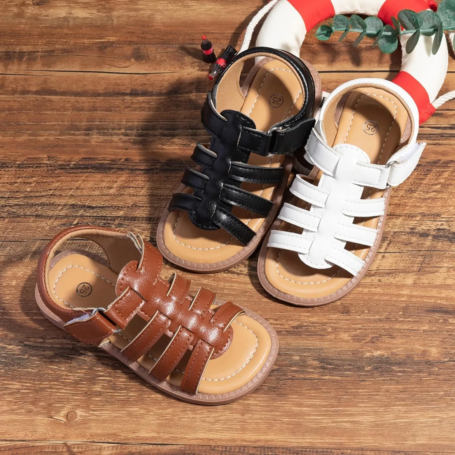 Toddler Girls Sole Rubber Leather Sandals Open Toe Non Slip Summer Casual Barefoot Shoes Kids Girls Strap Sandals