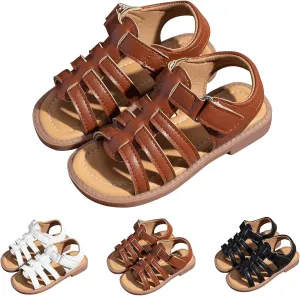 Toddler Girls Sole Rubber Leather Sandals Open Toe Non Slip Summer Casual Barefoot Shoes Kids Girls Strap Sandals