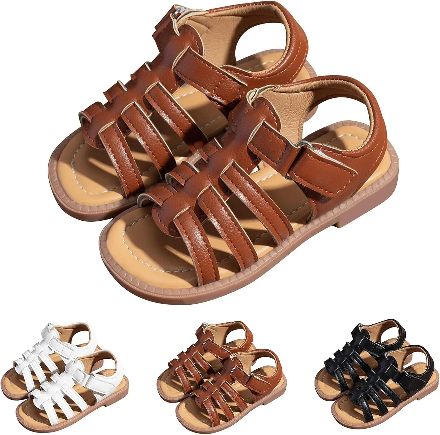 Toddler Girls Sole Rubber Leather Sandals Open Toe Non Slip Summer Casual Barefoot Shoes Kids Girls Strap Sandals