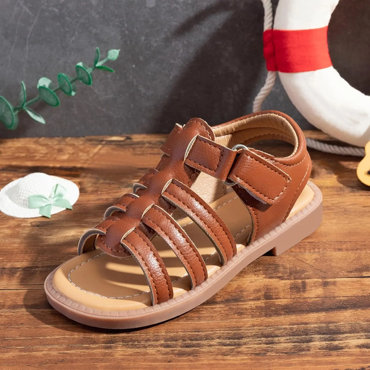 Toddler Girls Sole Rubber Leather Sandals Open Toe Non Slip Summer Casual Barefoot Shoes Kids Girls Strap Sandals
