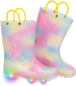 Toddler Kids Rain Boots Boys Girls Light Up Waterproof Boot with Handles