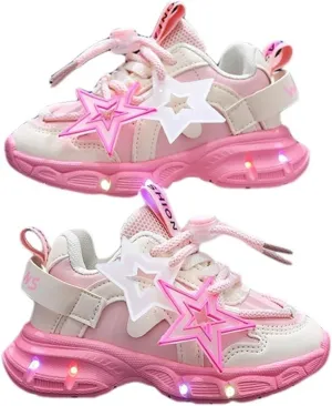 Toddler Light up Shoes for Girls - Slip Resistant led Lights Shoes with Cartoon Design, Luminous Glowing Kids Sneakers, Available in Black and Pink for Spring, Summer and Fall