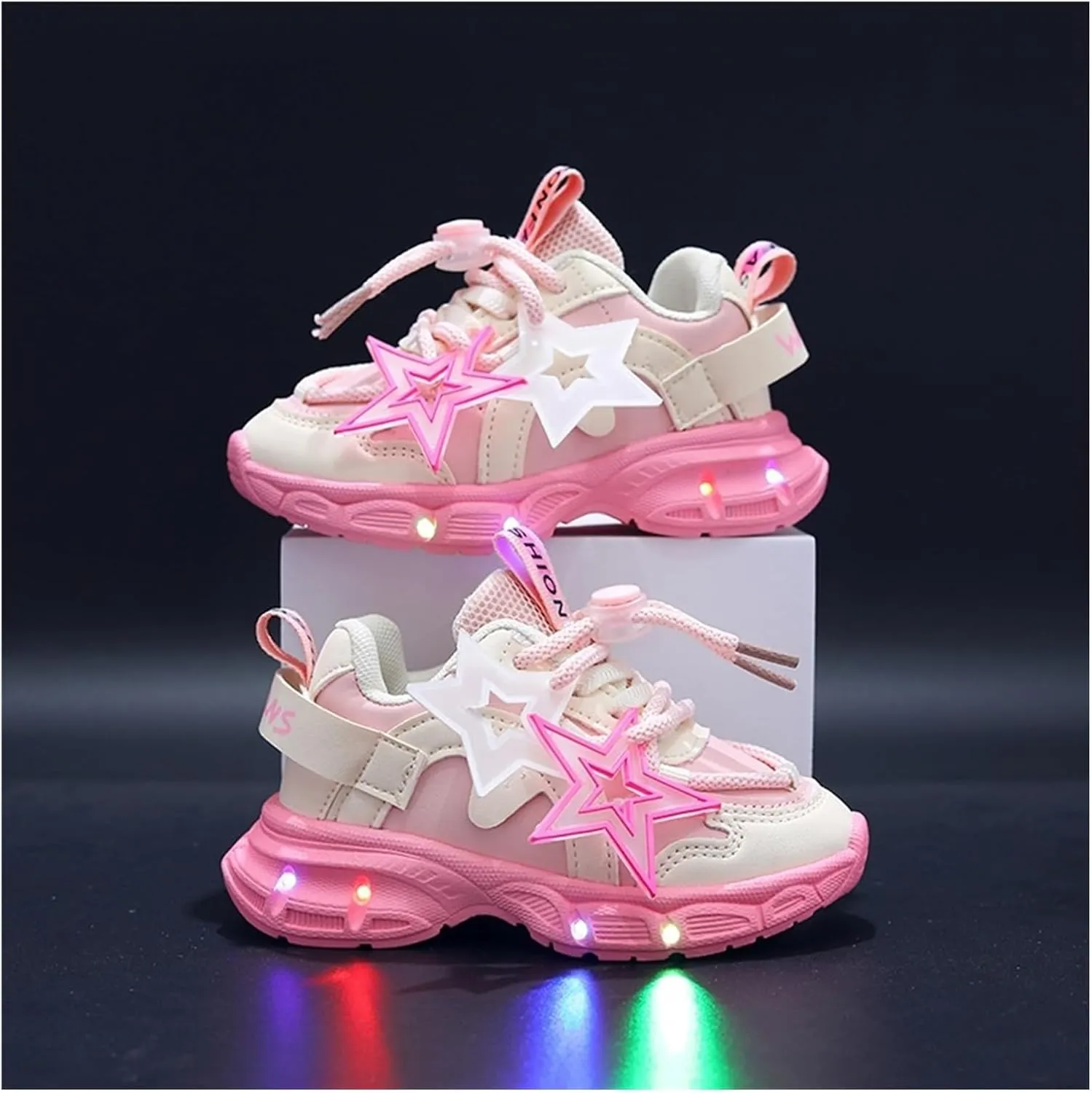 Toddler Light up Shoes for Girls - Slip Resistant led Lights Shoes with Cartoon Design, Luminous Glowing Kids Sneakers, Available in Black and Pink for Spring, Summer and Fall