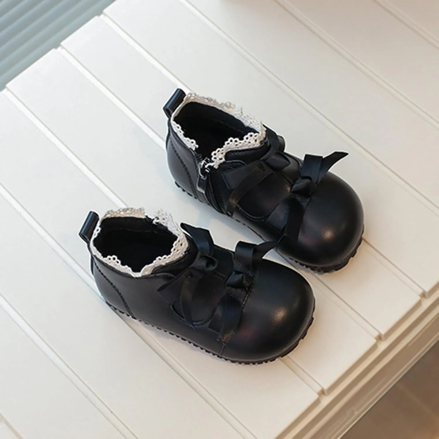 Toddler Little Girls Lace Bowtie Dress Shoes Wedding Pa𝗿𝘁y Mary Jane Ballerina Flat Girls Booties Size 2