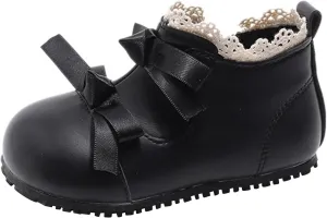 Toddler Little Girls Lace Bowtie Dress Shoes Wedding Pa𝗿𝘁y Mary Jane Ballerina Flat Girls Booties Size 2