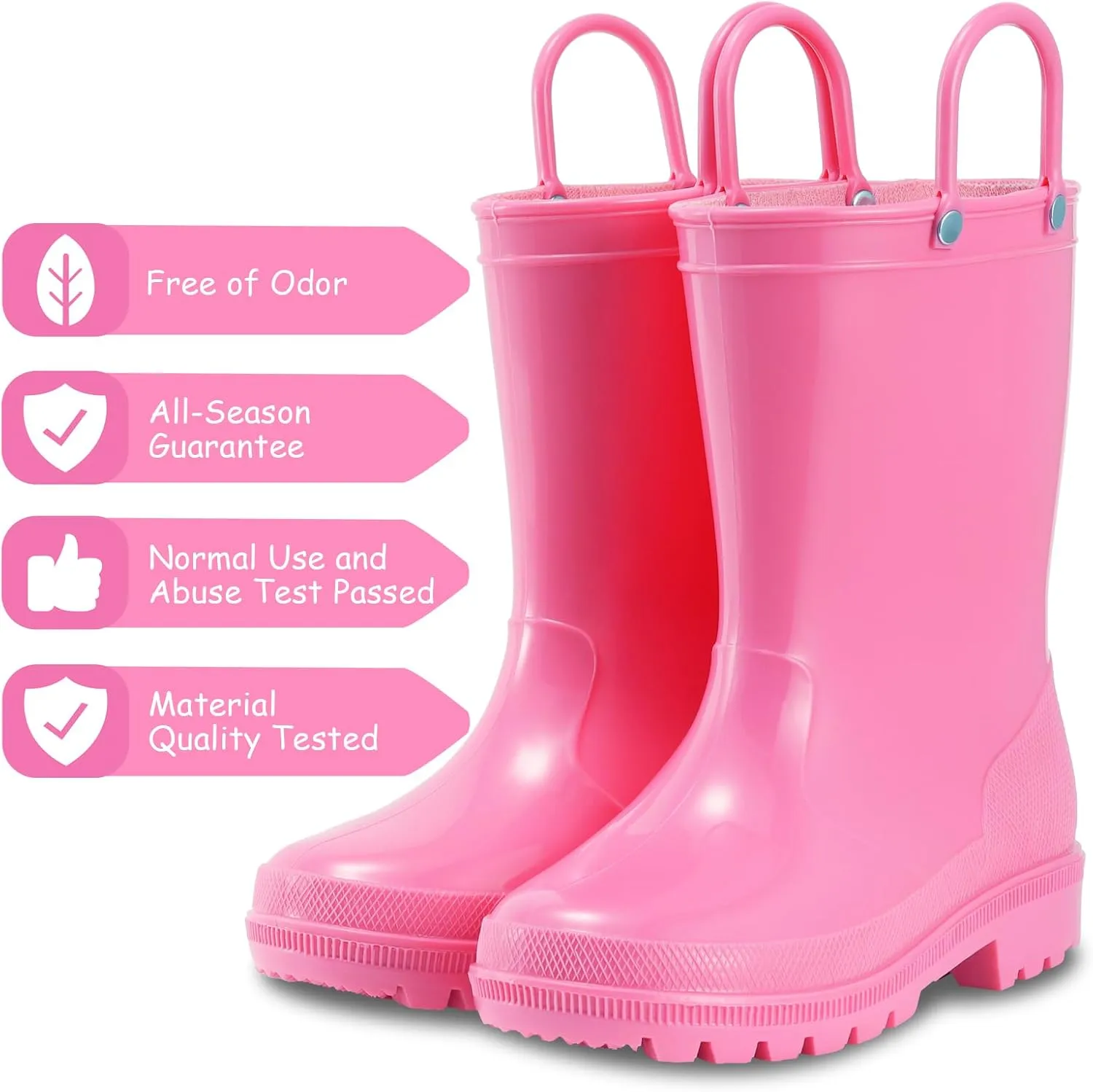 Toddler Rain Boots,Waterproof Kids Rain Boots with Easy-on Handles for Boys and Girls