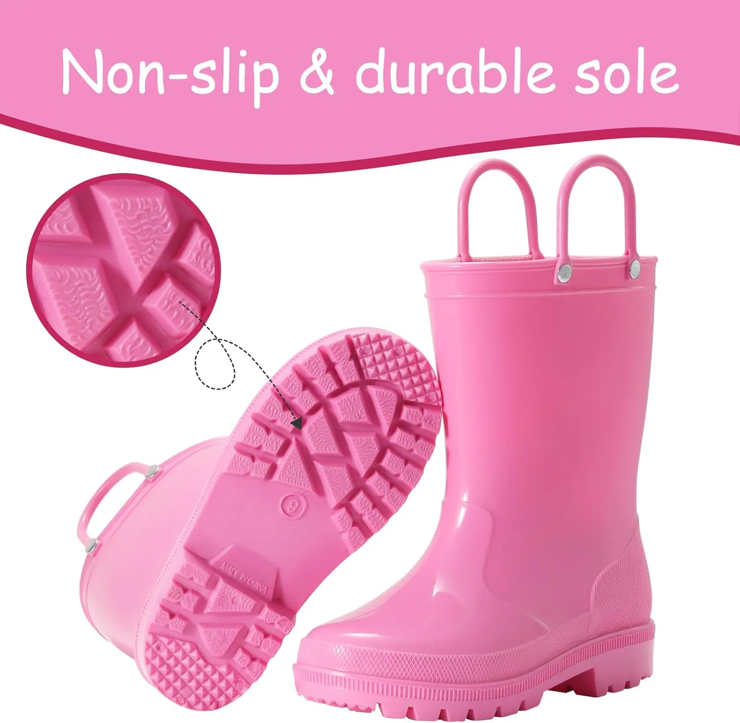 Toddler Rain Boots,Waterproof Kids Rain Boots with Easy-on Handles for Boys and Girls