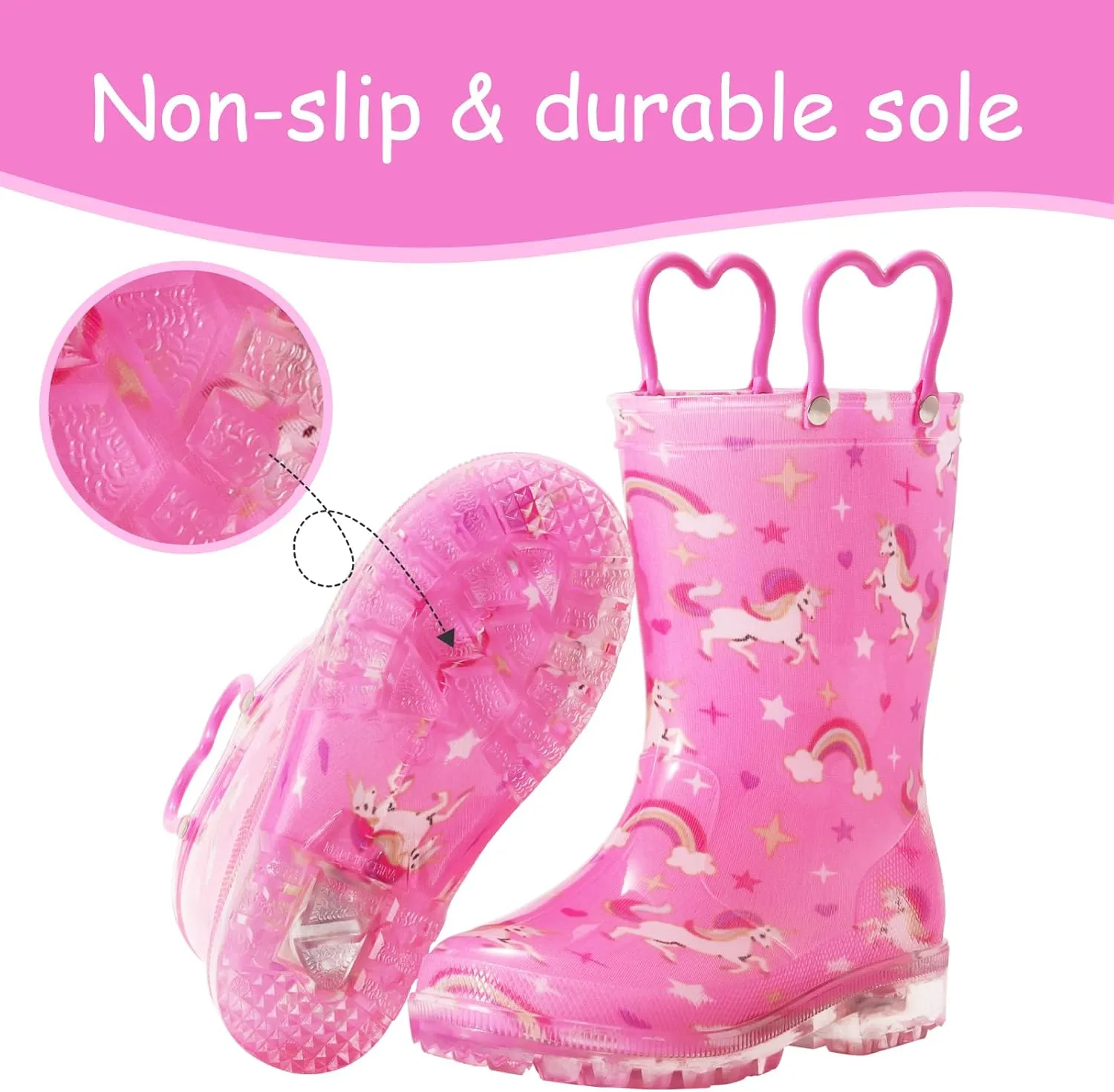 Toddler Rain Boots,Waterproof Light Up Kids Rain Boots with Easy-on Handles for Boys and Girls