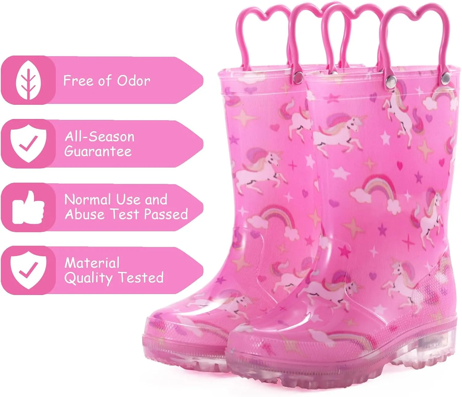 Toddler Rain Boots,Waterproof Light Up Kids Rain Boots with Easy-on Handles for Boys and Girls