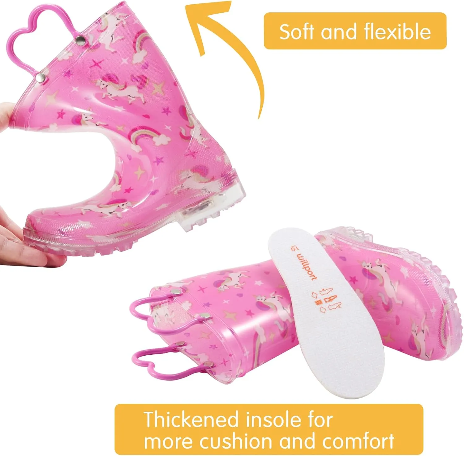 Toddler Rain Boots,Waterproof Light Up Kids Rain Boots with Easy-on Handles for Boys and Girls