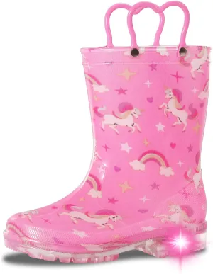Toddler Rain Boots,Waterproof Light Up Kids Rain Boots with Easy-on Handles for Boys and Girls