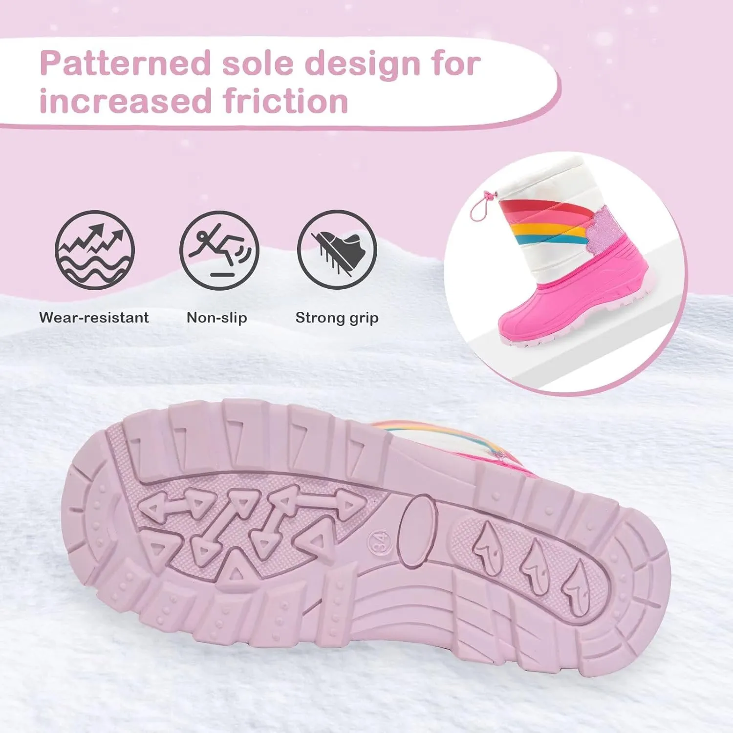 Toddler Warm Boots Girls Winter Snow Boots Child Rain Boot Waterproof Shoes Outdoor
