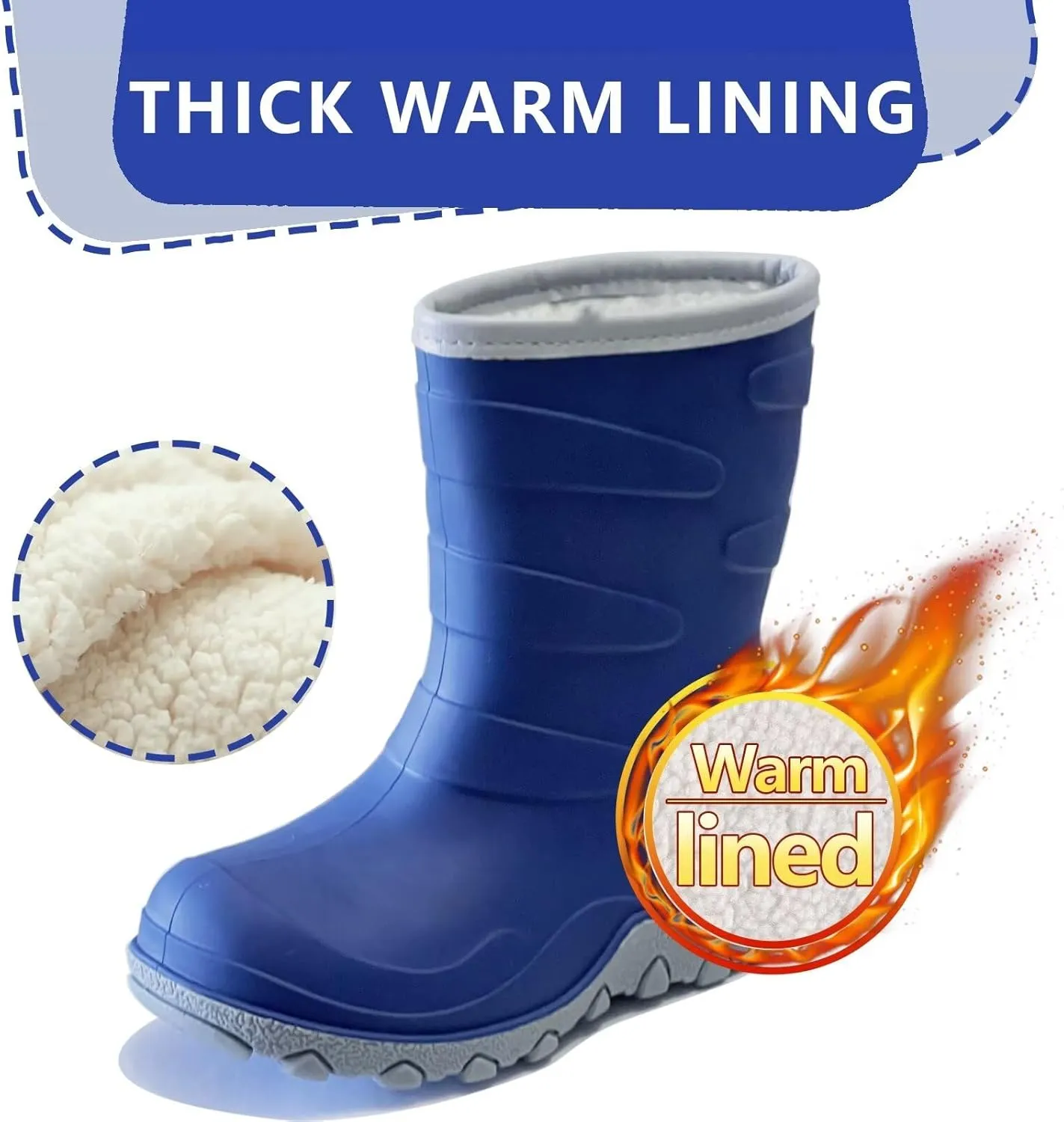 Toddler Winter Rain Boots, Insulated Waterproof Kids Snow Boots Fleece Lined Cozy Insulated Boot for Boys Girls