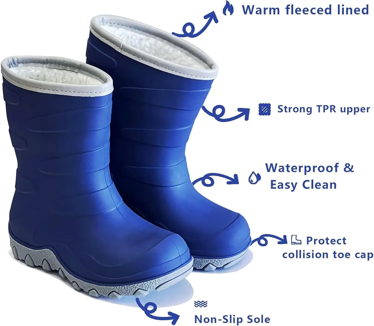 Toddler Winter Rain Boots, Insulated Waterproof Kids Snow Boots Fleece Lined Cozy Insulated Boot for Boys Girls